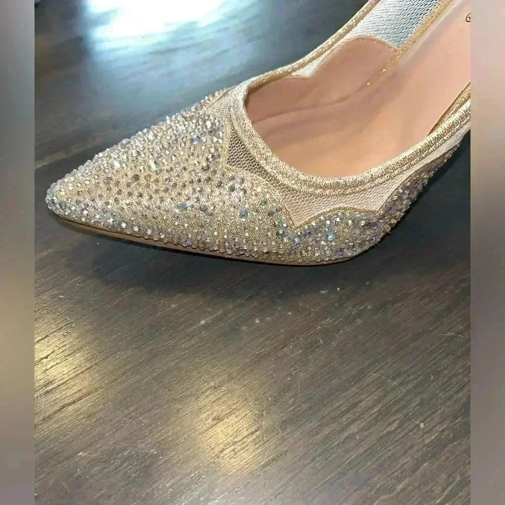 De‎ Blossom  Glitter Mesh Pointed Toe Stiletto Heels Wedding Evening Pumps - Picture 5 of 6